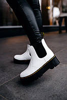 Женские ботинки Dr. Martens 2976 Chelsea WHITE . Боты для девушек Др Мартинс 2976 Челси белые с мехом.