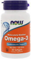 Омега-3, 1000 мг, 30 капс, 180 ЭПК/120 ДГК для сердца сосудов, зрения, памяти Now Foods USA
