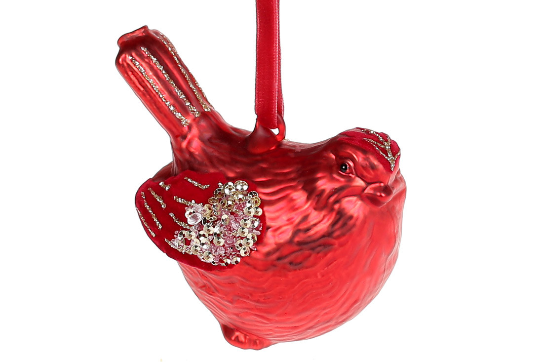 Ялинкова прикраса Червоний кардинал, 9 см, колір — червоний, у пакованні 12 шт. (874-314)