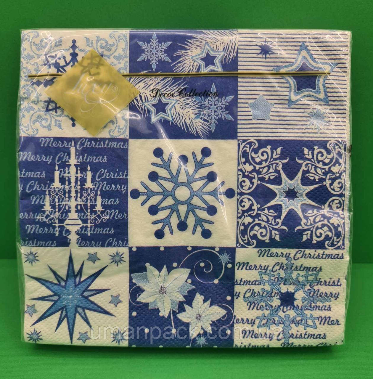 Серветки паперові новорічні (ЗЗхЗЗ, 20шт) LuxyНГ Новорічний колаж (838) (1 пач)