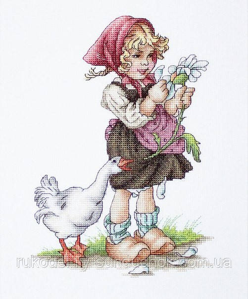Набір для вишивання хрестом "Luca-s" B1047 Дівчинка з гускою, фото 1