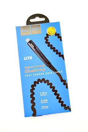 Кабель USB Micro USB HOCO U78 Cotton treasure elastic 2.4A 1.2m (плоский,тканинний) Black, фото 2