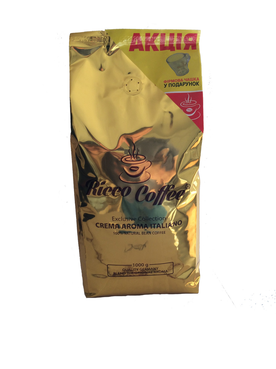 Кофе в зернах Ricco Coffee Crema Aroma Italiano + чашка в подарок - фото 1 - id-p1256605931