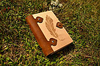 Блокнот деревянный Перо обложка из натурального дерева и натуральной кожи с застежкой магнит