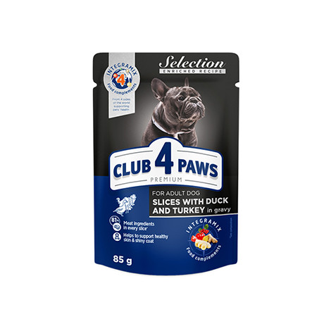 Вологий консервований корм пауч з Качкою та Індичкою в соусі 85 г CLUB 4 PAWS Selection Клуб 4 Лапи