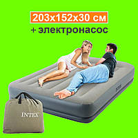 Надувной двухспальный матрас + электронасос, 203х152х30, Intex 64118