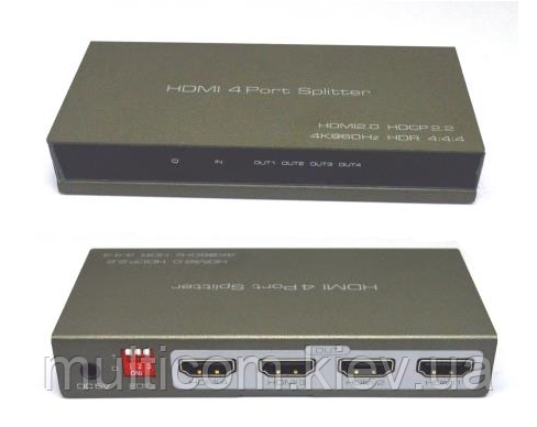 03-01-132. HDMI Splitter (дільник) 4 порту (1 гніздо HDMI (IN) → 4 гнізда HDMI (OUT)), ver.2.0, 60Hz, 2.2HDR,