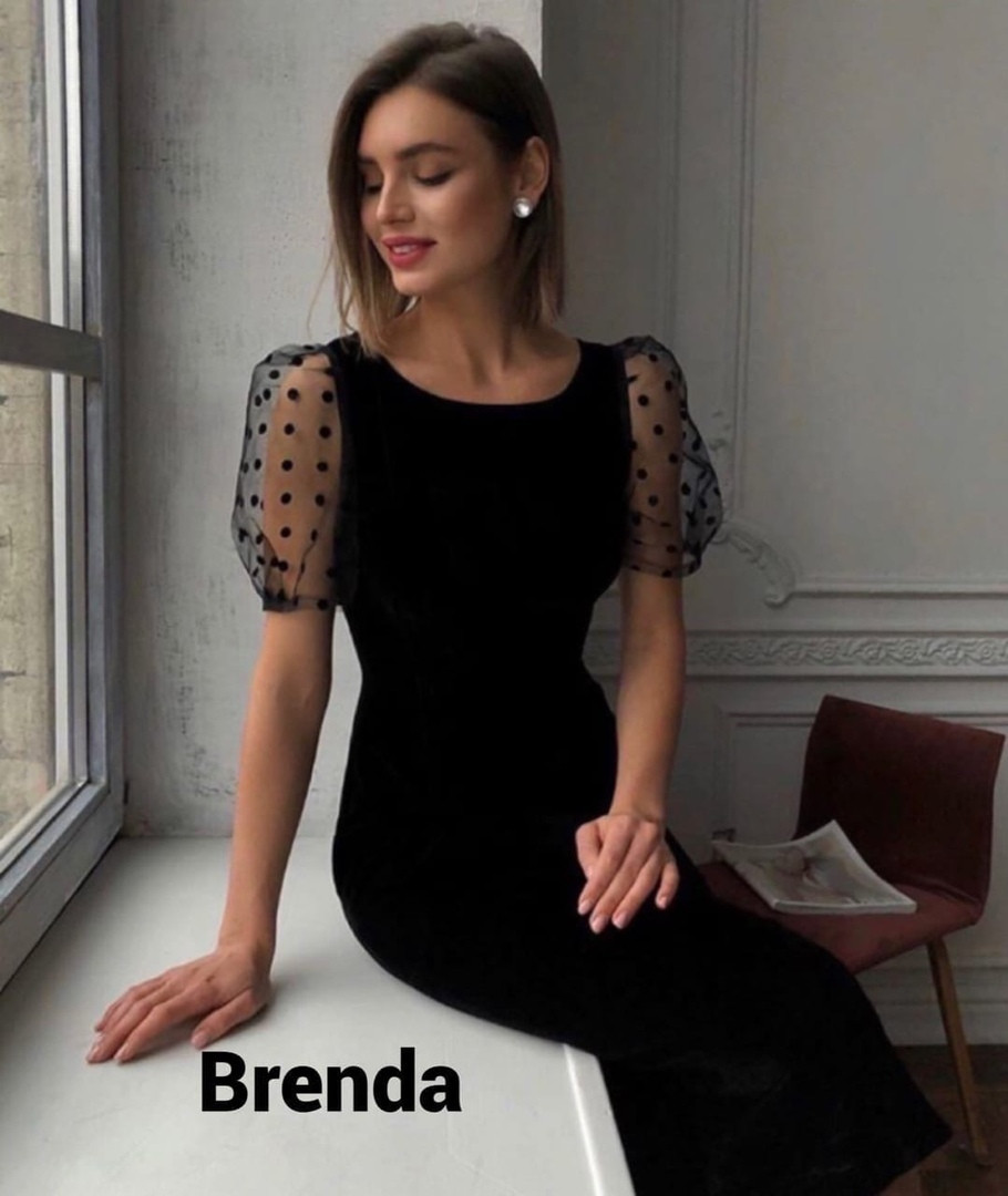 Жіноче плаття міді з коротким рукавом із сітки в горошок, фото 1