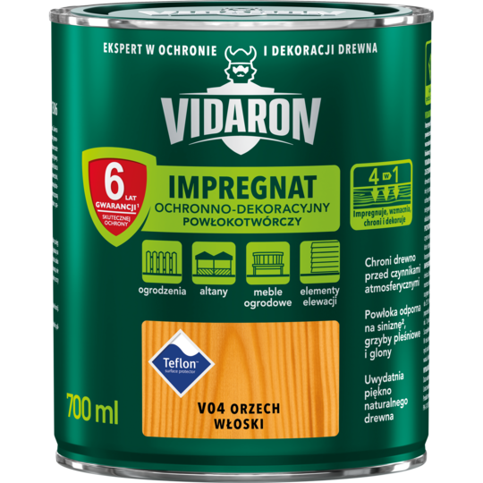 Імпрегнат для дерева  захисний декоративний V04 Vidaron ГРЕЦЬКИЙ ГОРІХ  0,7л, фото 1