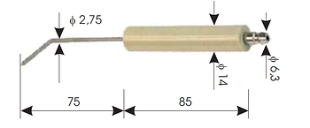 Електрод для пальників. Діаметр 14 мм, довжина кераміки 68 мм, провідник 80 мм