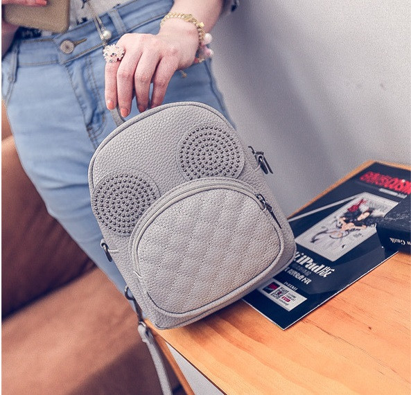 Жіночий мінірюк "Мишка" з декоративними вушками сірого кольору, фото 1