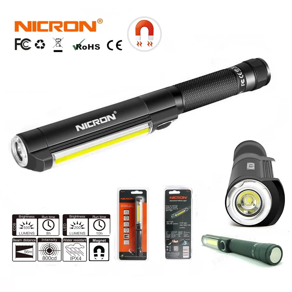 Ліхтар NICRON WL15 IPX4 200+500LM COB+SeoulLED Оригінальний з магнітом