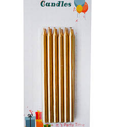 Свічки для торта "Gold" набір - 12 шт., висота - 12.5 см., колір - золото