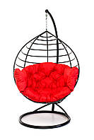 Підвісне крісло кокон для дому та саду з великою подушкою до 250 кг червоного кольору в чорному коконі AURORA