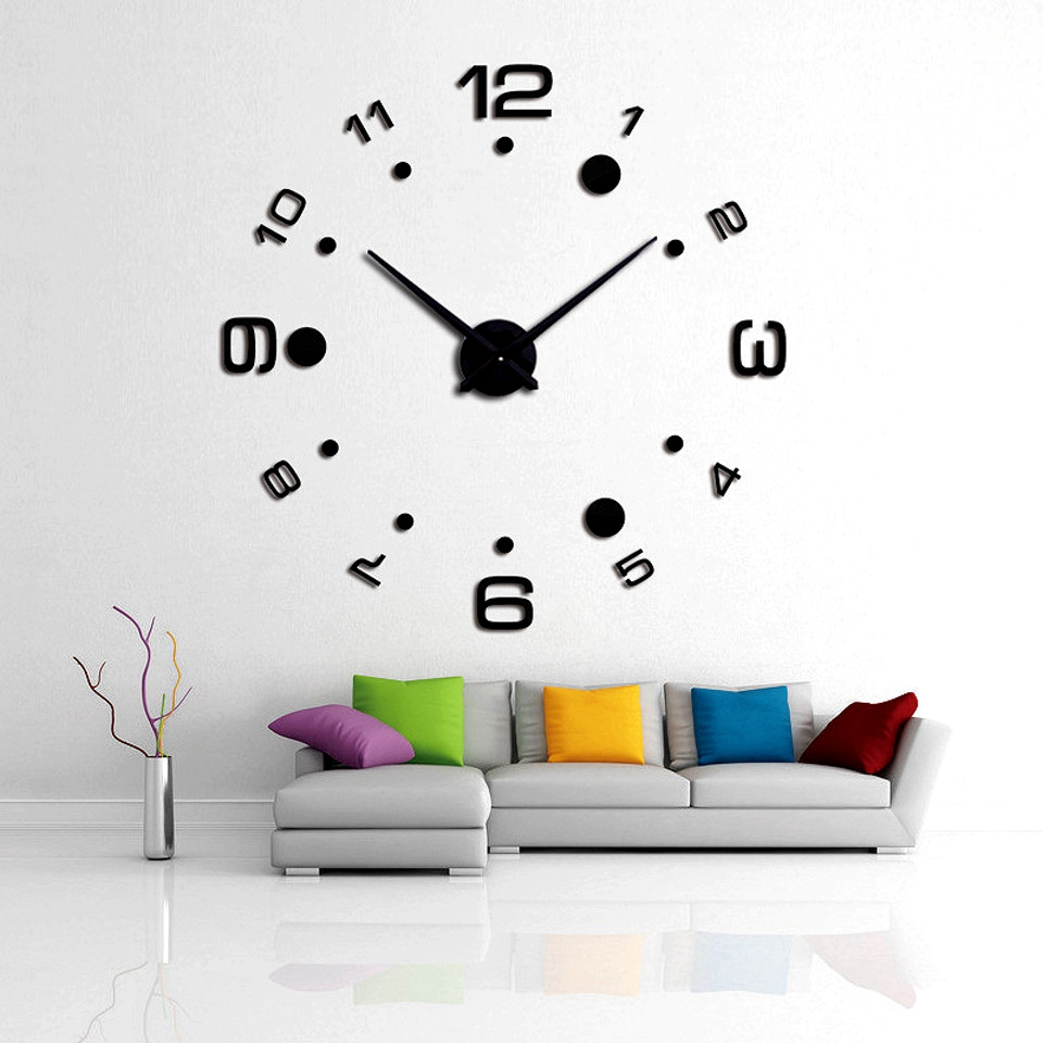 Настінний об'ємний 3D годинник великий 120см з арабськими цифрами + кола колір чорний diy зроби сам