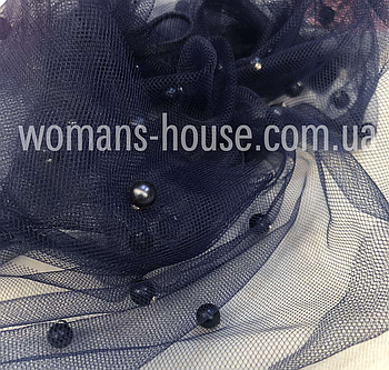 Сітка з перлами стрейч Темно-синій