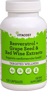 Vitacost Resveratrol Ресвератрол + екстракт виноградних кісточок і червоного вина, 120 капс