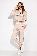 Молодежный женский костюм ветровка анорак+штаны со светоотражающими вставками бежевый L
