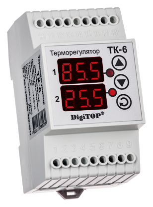 Регулятор температури ТК-6 (двохканальний, датчик DS18B20) DIN , фото 1