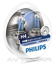 Автолампи Philips CrystalVision 4300K Н4 комплект 2шт + W5W 12342CV, фото 2