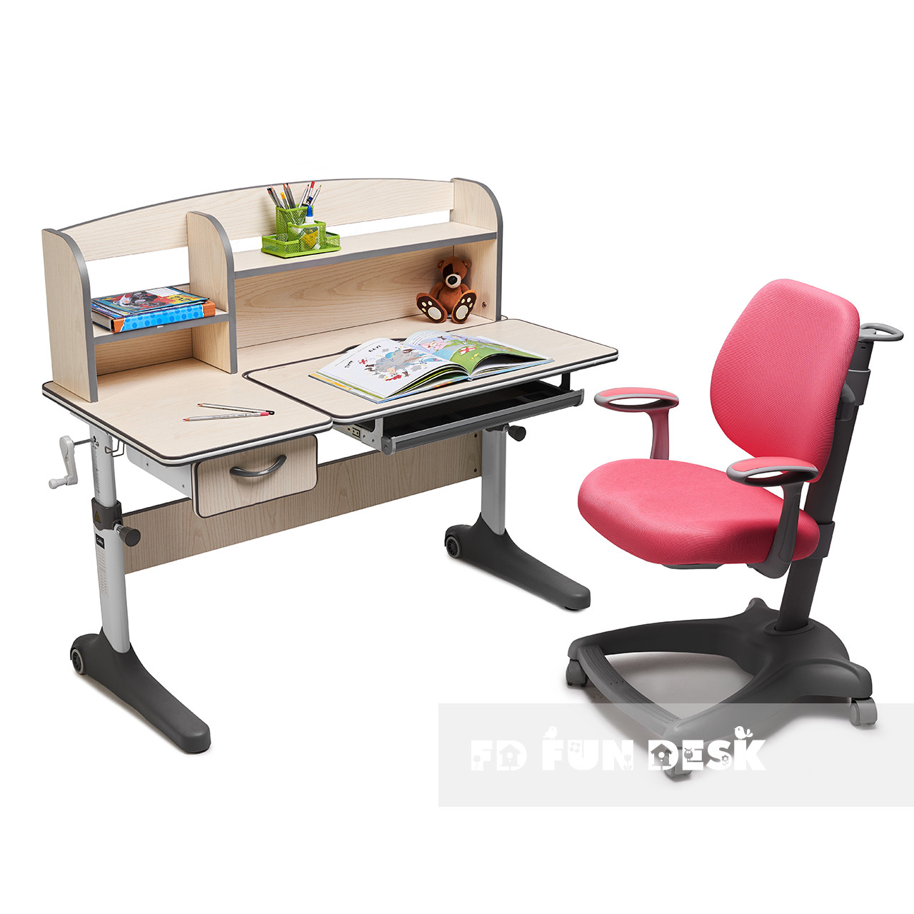 Комплект для дівчинки зростаюча парта Cubby Ammi Grey + ортопедичне FunDesk Delizia Pink, фото 1