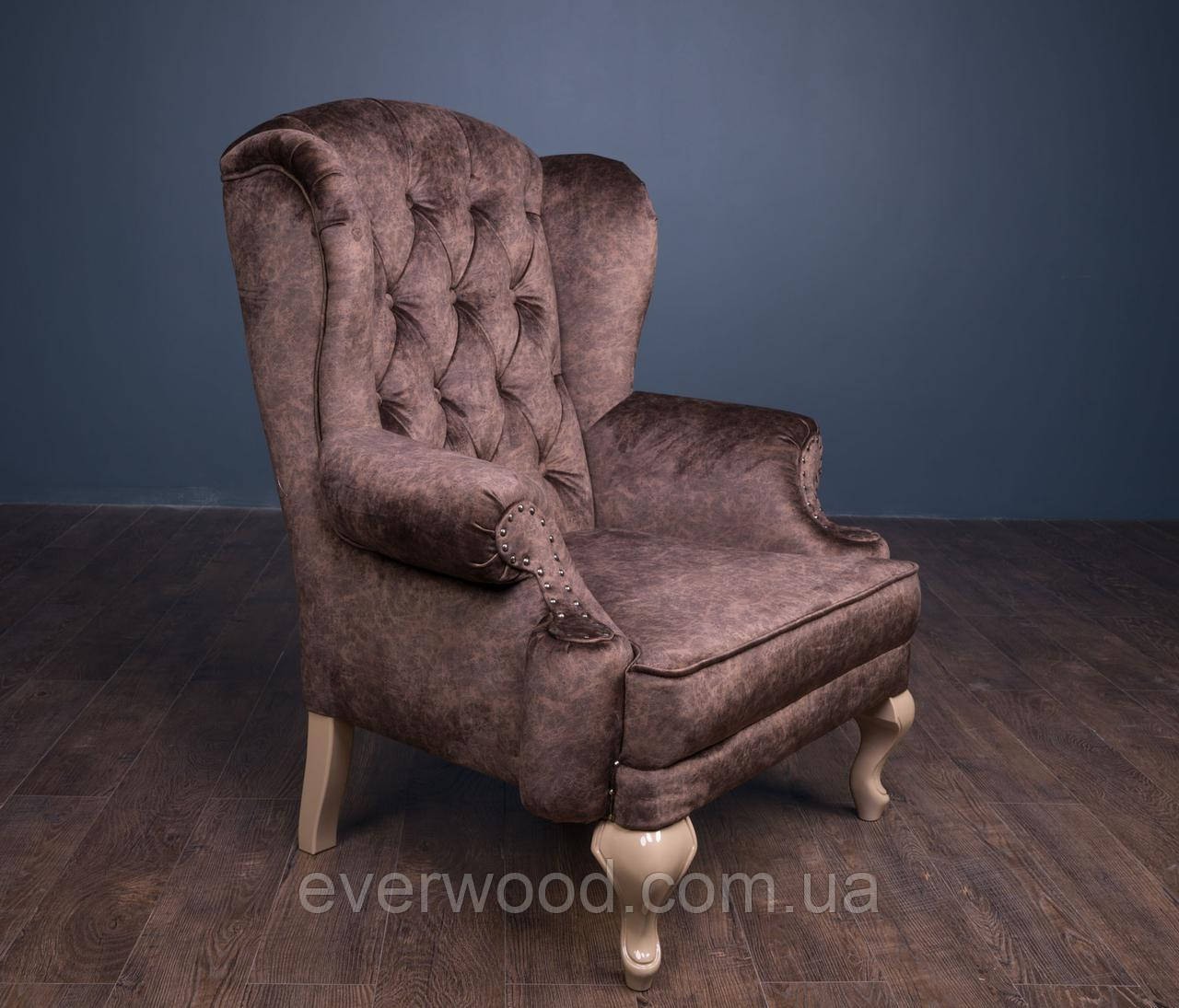 Классическое мягкое кресло "Вальтер" и пуф, удобное кресло с каркасом из дерева - фото 5 - id-p1256987120
