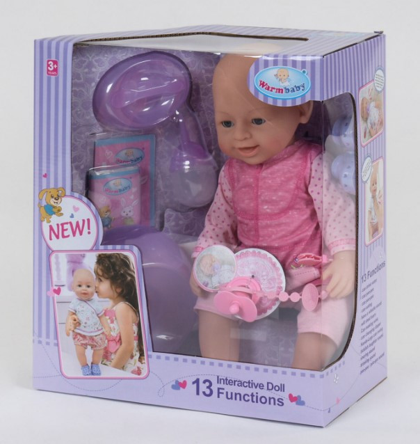 Пупс інтерактивний лялька 42 см 13 функцій аксесуари Warmbaby WZJ 030-53