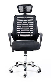 Офісне крісло Richman Бласт з підголовником чорний колір сітка спинка комп'ютерне для дому і офісу
