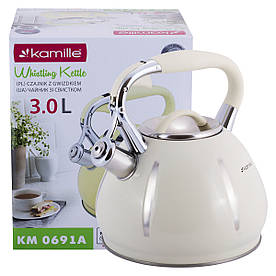 Чайник Kamille Бежевий 3л з нержавіючої сталі зі свистком KM-0691A