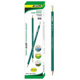 Олівець графітний 4Office НВ зелений корпус з гумкою 4-110