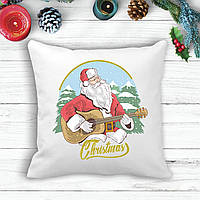 Подушка з новорічним принтом Дід Мороз із гітарою