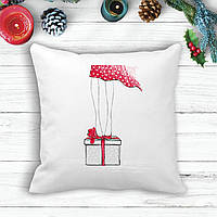 Подушка з новорічним принтом Дівчина стоїть на подарунку