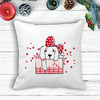 Подушка з новорічним принтом Цуценя в подарунковій коробці