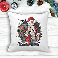 Подушка з новорічним принтом Дід Мороз з сигарою і тату 2