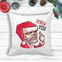 Подушка з новорічним принтом Дід Мороз "Screw you"