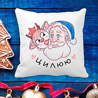 Подушка с новогодним принтом Дед Мороз и Олень "Цилюю"