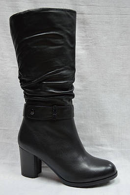 Чорні шкіряні ( і замшеві ) зимові чоботи Malrostti. Широке халяву.
