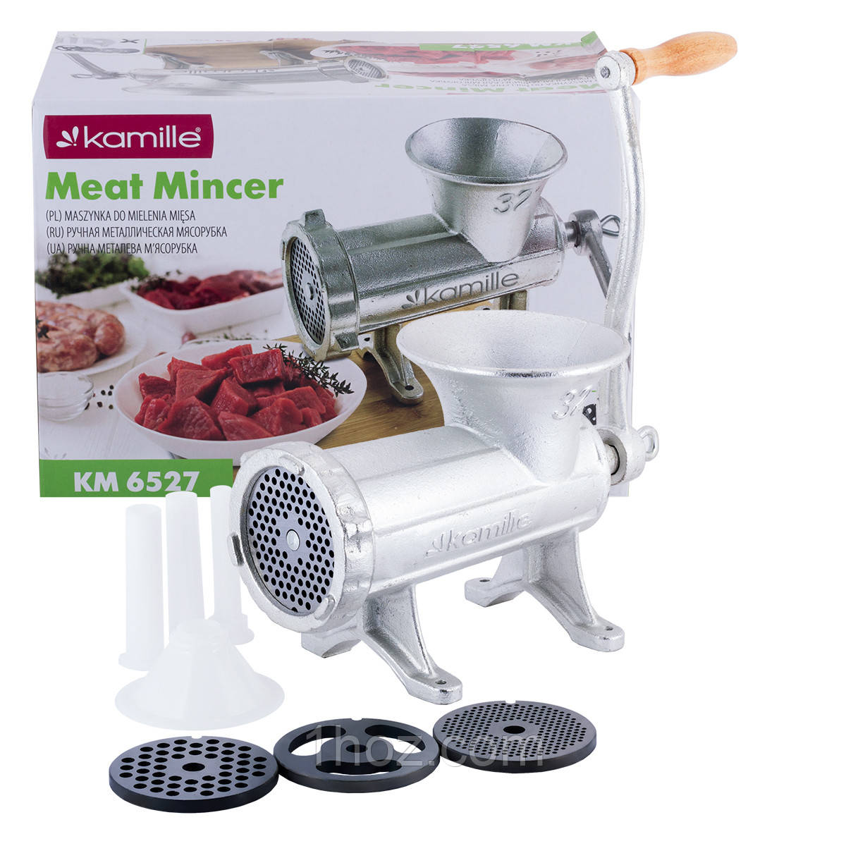 М'ясорубка ручна Kamille KM-6527 3 насадки 31х15х20.5 см Чавунна ручна м'ясорубка М'ясорубка для кухні, фото 1