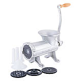 М'ясорубка ручна Kamille KM-6527 3 насадки 31х15х20.5 см Чавунна ручна м'ясорубка М'ясорубка для кухні, фото 8