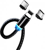 Кабель ColorWay 3 в 1 USB-Lightning-MicroUSB-Type-C Magnetic 2.4 А 1m Black (CW-CBUU020-BK), фото 3