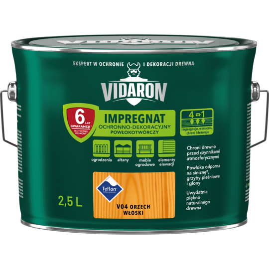 Імпрегнат лак тонуючий захисний для деревини V04 Vidaron ГОРІХ ГРЕЦЬКИЙ 2.5л