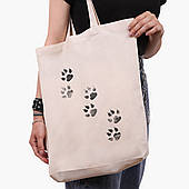 Еко сумка Лапки (Paws) бежева з широким дном канвас