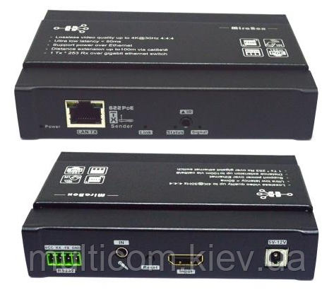 03-03-216. HDMI EXTENDER: передавач (TX), 4K + IR pass back + RS232 + Extra Audio, over IP, HSV622PoE