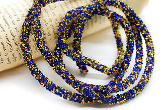 Стразовий шнур, ціна за 1м, колір Синій із золотим, діаметр 6мм_814G