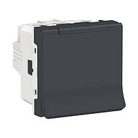 Розетка з кришкою, заземленням і шторками антрацит Unica New Schneider Electric NU303754TA