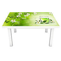 Виниловая наклейка на стол Травяной чай 3Д декоративная пленка цветы Напитки Зеленый 650*1200 мм