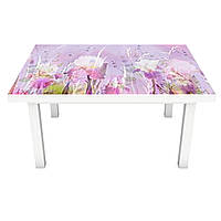 Виниловая наклейка на стол Акварельные Ирисы 3Д декоративная пленка краски Цветы Фиолетовый 650*1200 мм