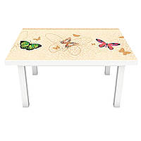 Виниловая наклейка на стол Яркие бабочки 3Д декоративная пленка мотыльки Животные Бежевый 650*1200 мм