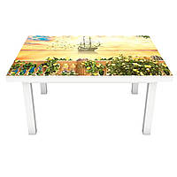 Виниловая наклейка на стол Корабль в солнечных лучах 3Д декоративная пленка цветы Море Желтый 650*1200 мм