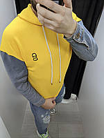 Балахон чоловічий жовтий демісезонний з джинсовими рукавами стильна худі чоловіча жовта осіння